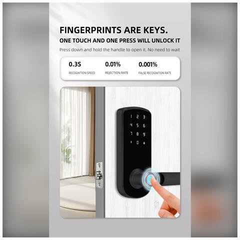 Serratura Intelligente Per Porta Con Impronta Digitale Tuya - Ttlock Bluetooth Biometrica Senza Chiave Per Casa, Appartamento, Hotel, Scuola Silver - Foto 7