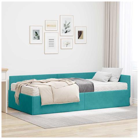Struttura Letto Angolare con Materasso 2 pcs Turchese Velluto - Foto 2