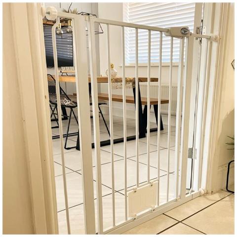 Bettacare Cancelletto Per Animali Con Gattaiola Bloccabile, 120.3cm - 127.9cm, Bianco, Altezza Di 104cm - Foto 4