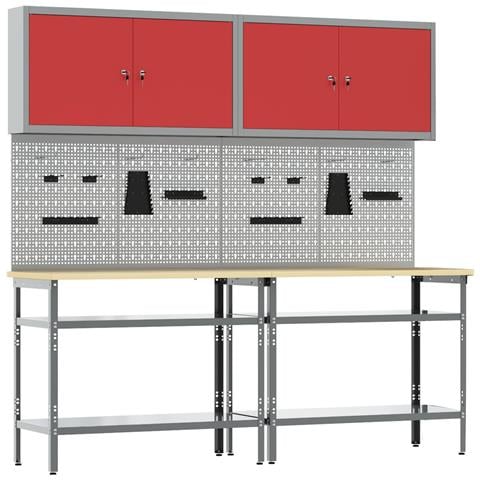 Set banco da lavoro con lo scaffale 8 pcs Rosso e Grigio - Foto 1