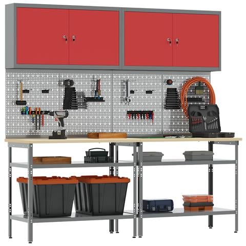 Set banco da lavoro con lo scaffale 8 pcs Rosso e Grigio - Foto 2