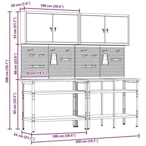 Set banco da lavoro con lo scaffale 8 pcs Rosso e Grigio - Foto 7