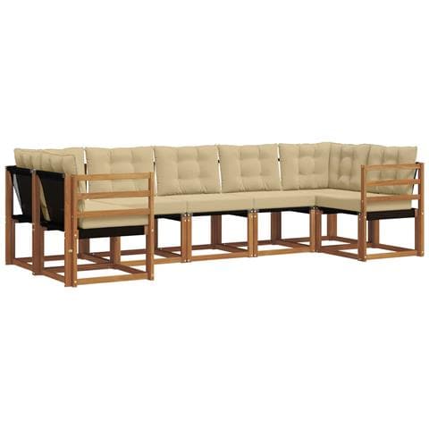 Set di divani da esterno con cuscino 7 pcs Naturale e Beige - Foto 1