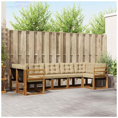 Set di divani da esterno con cuscino 7 pcs Naturale e Beige - Foto 2