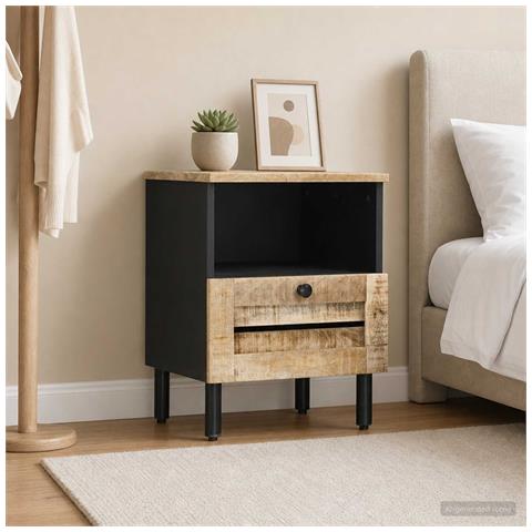 Comodino Naturale 40 x 33 x 46 cm Legno di mango massello - Foto 2