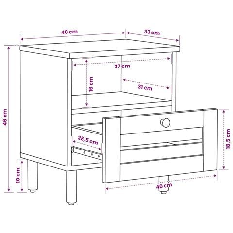 Comodino Naturale 40 x 33 x 46 cm Legno di mango massello - Foto 9