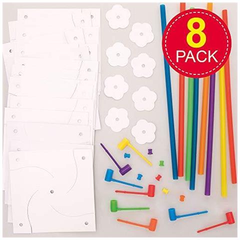 E1302 Fare Il Proprio Kit Mulino A Vento Kit Per I Bambini Per Decorare E Personalizza Ideale Per La Scuola Lavoro Casa Crafting Artigianato Gruppo Attivit E Altri (confezione Da 8) Bianco - Foto 4