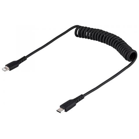 Cavo USB-C a Lightning da 50 cm Certificato MFi, Cavetto iPhone Spiralato di Ricarica /Alimentazione, Resistente Cavo Tipo C a Lightning in Fibra Aramidica con Rivestimento TPE, Cavo Caricatore Nero - Foto 2