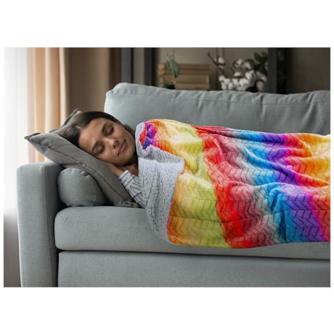 Plaid Coperta Divano Multicolore Retro Agnellato Pelliccia Sherpa Inverno Caldo 130x160 Multicolore - Foto 10