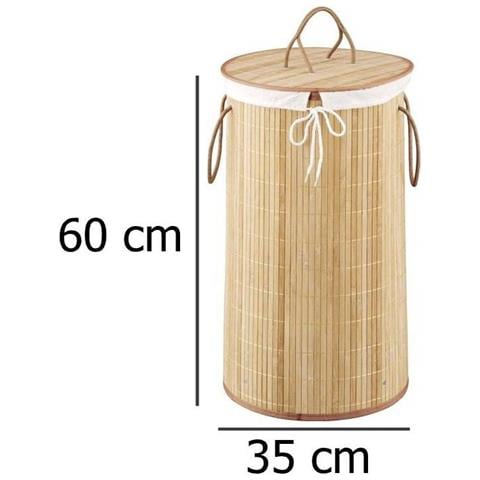 Cesto Portabiancheria In Bambù, Colore: Marrone Chiaro, 55 Litri, Bianco - Foto 6