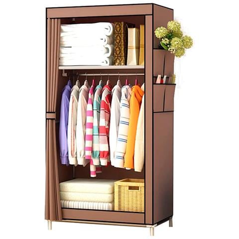 Guardaroba In Tessuto Con Tasche Laterali Home 160x70x45 Cm Marrone - Foto 1