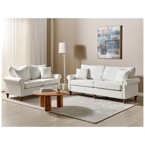 Set Da Salotto 5 Posti Ginnerup Tessuto Bianco Sporco - Foto 1