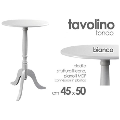 Trade Shop - Tavolo Tavolino 50x45cm Legno Tondo Bianco Moderno Classico Shabby Chic 689307 - Foto 1