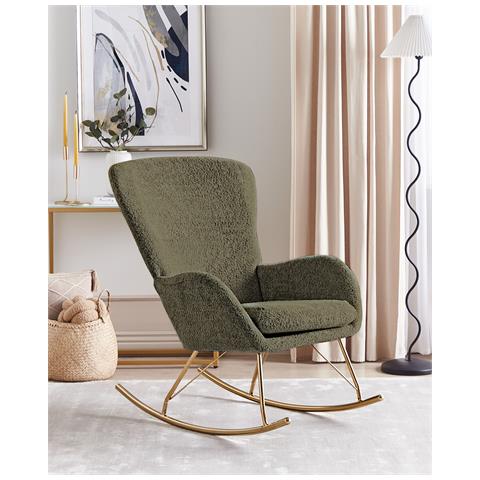 Sedia A Dondolo Bouclé Verde Scuro Anaset - Foto 1