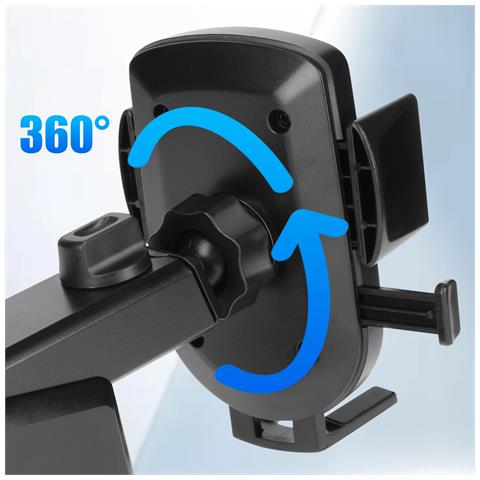 Supporto Auto Per Smartphone Blocco Automatico Fissaggio A Ventosa, Nero - Foto 2