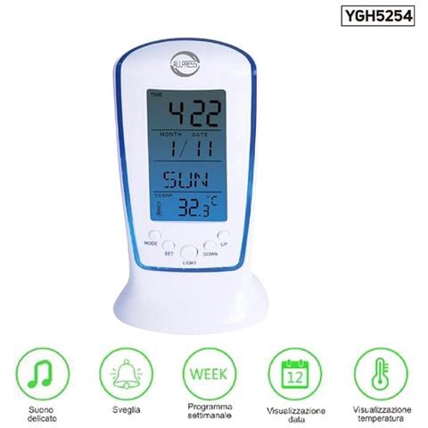 Sveglia Digitale Allarme Calendario Illuminata Temperatura Termometro Ygh5254 - Foto 1