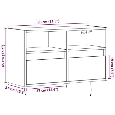 Mobile TV a Parete con Luci LED Rovere Fumo 80x31x45 cm - Foto 2