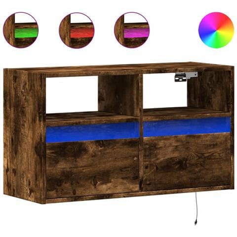 Mobile TV a Parete con Luci LED Rovere Fumo 80x31x45 cm - Foto 1