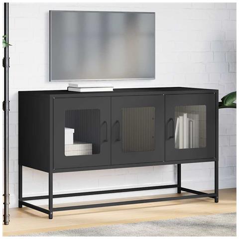 Mobile Tv Nero 100,5x39x60,5 Cm In Acciaio Laminato A Freddo - Foto 3