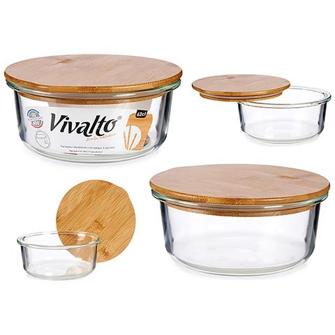 Portapranzo Ermetico In Borosilicato Con Coperchio In Bambù 15x6,5x15 Cm. Colore Trasparente - Foto 1