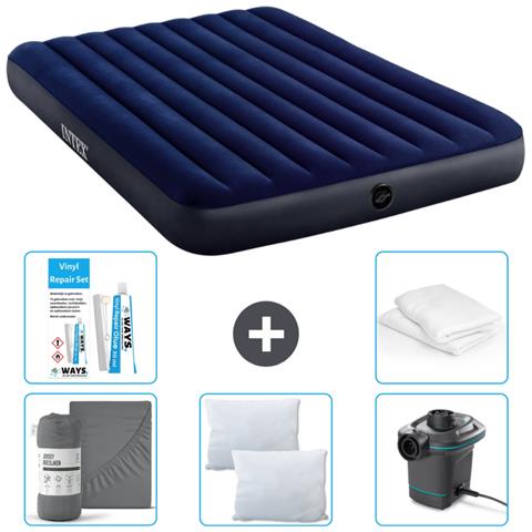 Set Materassino Gonfiabile - 203x152x25 Cm - Blu - Include Accessori Coordinati Cb10 - Foto 1