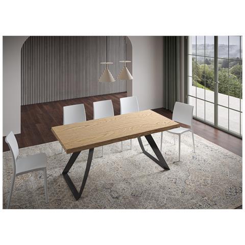 Tavolo Fisso 90x180 Cm Tabira Scortecciato Rovere Gambe Antracite - Foto 5