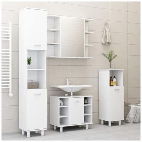 Lusso Casadino -  Set Mobili Da Bagno 4 Pz Bianco In Truciolato - Foto 8