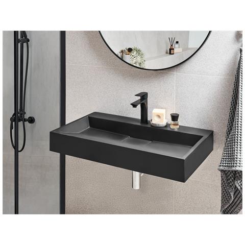 Lavabo A Parete Nero 80 X 46 Cm Quenko - Foto 1
