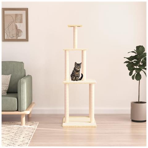 Albero per Gatti con Tiragraffi in Sisal Crema 149 cm - Foto 2