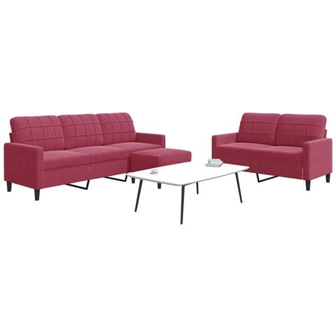 Set di Divani 3 pz con Cuscini Rosso Vino in Velluto - Foto 2