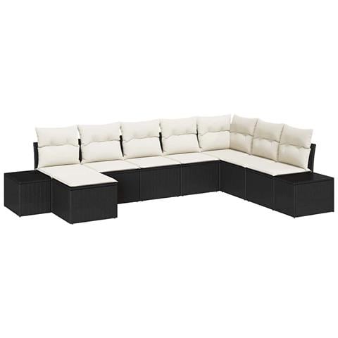 Set da giardino di 8 pezzi con cuscini in polyrattan nero - Foto 1