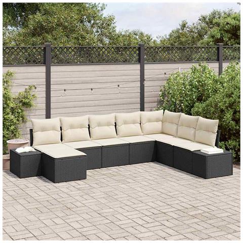 Set da giardino di 8 pezzi con cuscini in polyrattan nero - Foto 2