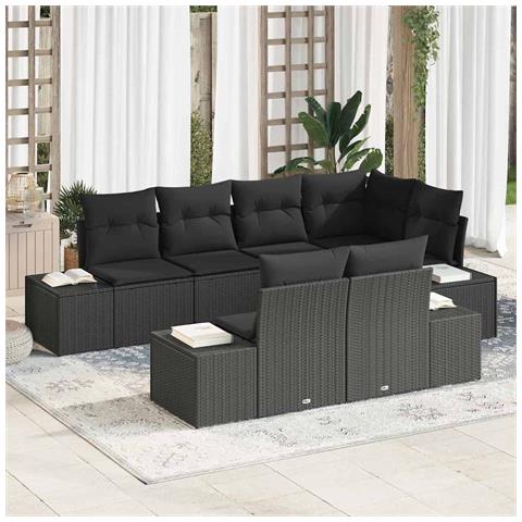 Set di divani da giardino da 7 pezzi con cuscini neri in polyrattan - Foto 2
