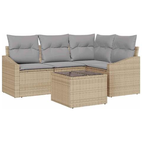 Set Divano da Giardino a 5 Pezzi con Cuscini Nero Rattan Poliestere - Foto 1
