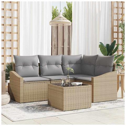 Set Divano da Giardino a 5 Pezzi con Cuscini Nero Rattan Poliestere - Foto 2