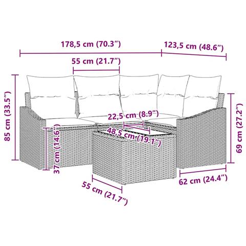 Set Divano da Giardino a 5 Pezzi con Cuscini Nero Rattan Poliestere - Foto 9