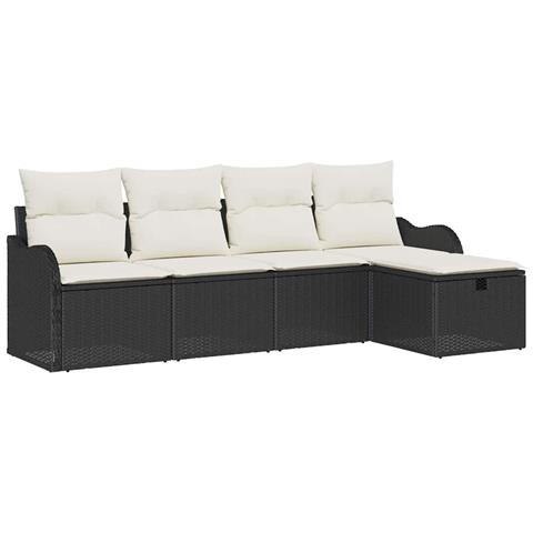 Set Divano da Giardino vitaXL 5 Pezzi con Cuscini Nero Rattan Sintetico, Divano da Giardino vitaXL 2 Posti con Ripostiglio e Cuscini Nero Rattan Sintetico - Foto 1