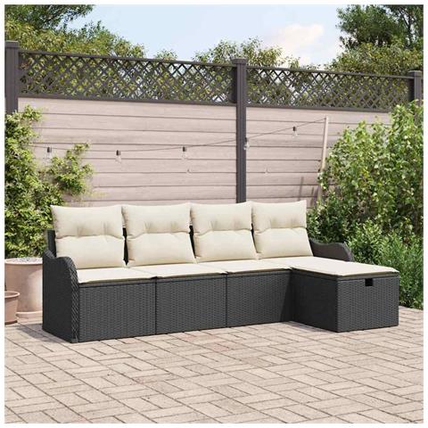 Set Divano da Giardino vitaXL 5 Pezzi con Cuscini Nero Rattan Sintetico, Divano da Giardino vitaXL 2 Posti con Ripostiglio e Cuscini Nero Rattan Sintetico - Foto 2