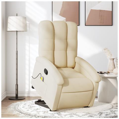 Poltrona Alzapersona Massaggiante Reclinabile Crema in Tessuto - Foto 2