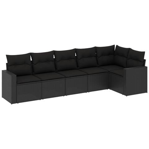 Set Divano da Giardino 6 pz con Cuscini Nero in Polyrattan - Foto 1