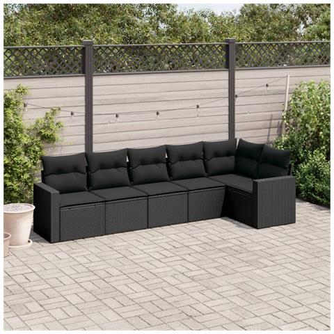 Set Divano da Giardino 6 pz con Cuscini Nero in Polyrattan - Foto 2