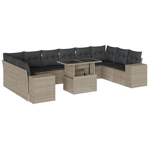 Set Divani da Giardino 11 pz con Cuscini in Polyrattan Grigio - Foto 1