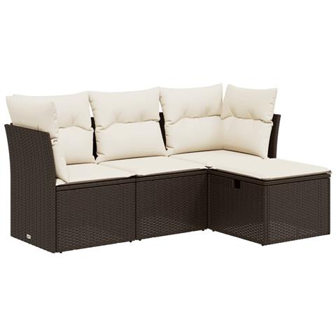 Set Divano da Giardino 4 pz con Cuscini Marrone in Polyrattan - Foto 1
