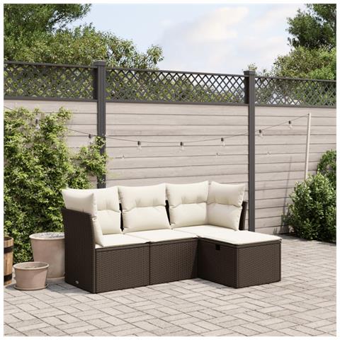 Set Divano da Giardino 4 pz con Cuscini Marrone in Polyrattan - Foto 2