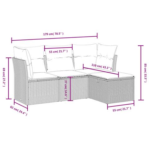 Set Divano da Giardino 4 pz con Cuscini Marrone in Polyrattan - Foto 4