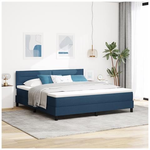 Letto a Doghe con Materasso Blu 180x200 cm Tessuto - Foto 2