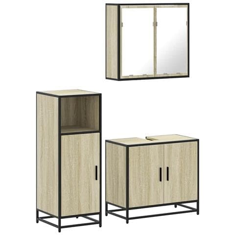 Set Mobili da Bagno 3 pz Rovere Sonoma in Legno Multistrato - Foto 1