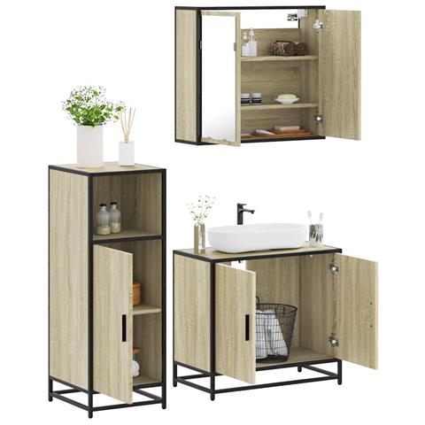 Set Mobili da Bagno 3 pz Rovere Sonoma in Legno Multistrato - Foto 2