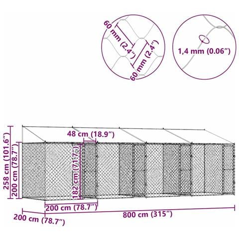 Gabbia per cani Argento 800 x 200 x 256 cm Acciaio zincato - Foto 9