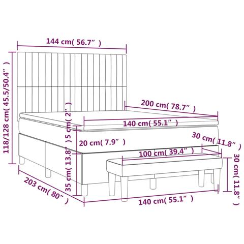 Giroletto a Molle con Materasso Grigio Chiaro 140x200cm Tessuto - Foto 8